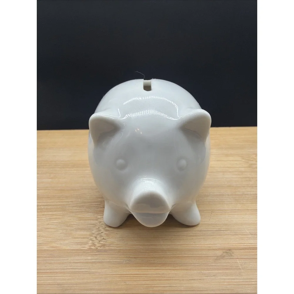 Vtg 1983 Precious Moments Mini Piggy Bank w/ Girl And Presents pictured on side